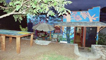 The Living Outdoor Classroom at Spiraling Orchard Community Casita, 2008-2013, mural painted house as multi-generational project of subterranean classroom 28 ft. x 15 ft. x 35 ft. x 28 ft. Tricia Ward