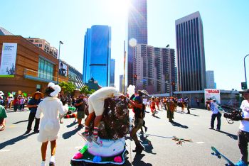 SISYPHUSS performance, 2011 , Pacific Standard Time West of Rome, Trespass Parade, Los Angeles, CA Raul Baltazar