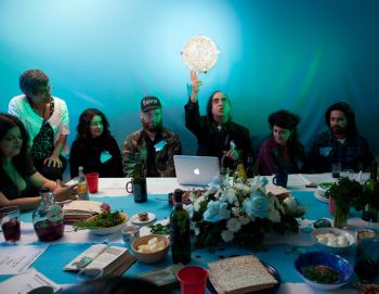 The First Supper, 2011, ritual performance, conflation of Last Supper and Sedar dinner, Xicano/a artists, Jewish, AFRAM, POC artistic community discuss emancipation. Guests:Guillermo Gomez Pena, Francesco Siquieros, Roger Guinveur Smith, Barry Markowitz, Reina Prado, Jerri Allen, Shizu Saldamundo, William Acevedo, Karen Davalos, Sandra de la Loza, Dino Dinko, Isabel Avila, Manny Hernandez, Pilar Thompkins Rivas, Adrina Rivas and some names missing. Raul Baltazar