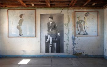 Women's Army Corps, 2012, pencil on paper, 87 x 51 inches, installed at Chinati Foundation, Marfa, TX Karl Haendel