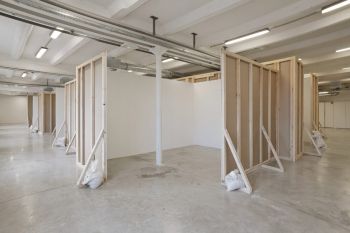 Sculpture, 2015, installation exterior at Triangle France, Marseille, wood, drywall, exhibition space, 9 ft. x 59 ft. x 79 ft. Margaret Honda