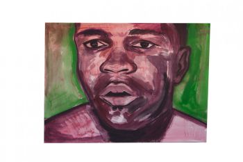 Ali # 1. Title: “Ali with Green Background”, 2015, Water color, 9 in. x 12 in. Salomón Huerta