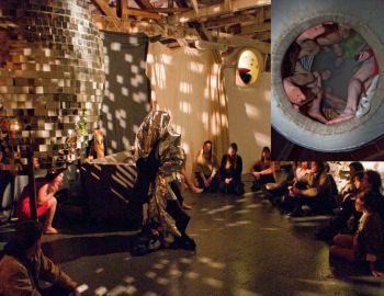 Steam Egg, 2010 – present, mirrors, mortar, insulation, steel, steam, herbs, hot water kettles, 10 ft. x 7 ft. x 7 ft. Michael Parker