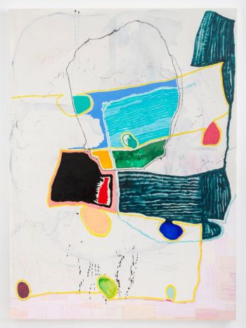 Meditation Drawing Day Two Nine Two (Shark Horse Rider), 2015, acrylic, colored pencil, grease pencil, graphite on canvas, 96 in. x 70 in. Alise Spinella