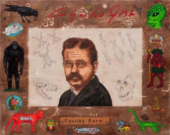 Charles Fort: Father of the Paranormal, 2011, enamel on board with decals, 16 in. x 20 in. Jeffrey Vallance