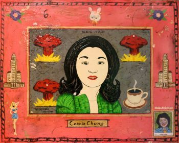 Connie Chung #6, 2011, enamel on board with decals, 16 in. x 20 in. Jeffrey Vallance