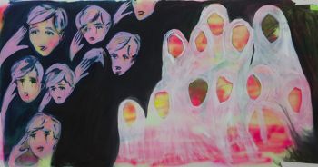 Untitled, 2016, acrylic and oil on vellum, 40 x 70 Shagha Ariannia