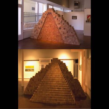 The Wall, 2008, sculptural installation at Tropico De Nopal Art Space, Los Angeles, Douglas Fir, 81 in. x 138 in. x 56 in. Linda Arreola