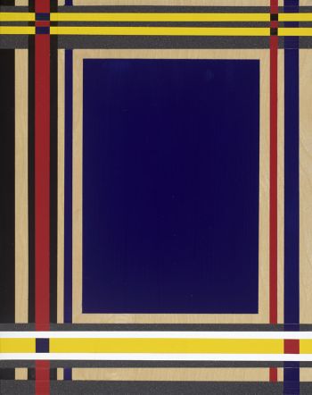 Untitled (small blue center), 2015, acrylic on wood panel, 14 in. x 11 in. Linda Arreola