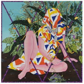 Moment Of Reflection, 2016, acrylic and collage on paper mounted to canvas, 4 ft. x 4 ft. Amir H. Fallah