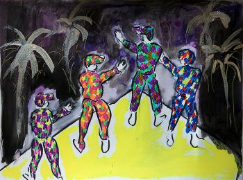 dancing soldiers, 2016, mixed media, 22 in. x 30 in. Shagha Ariannia