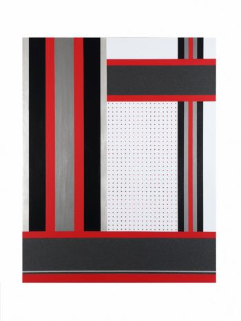 Case study in Red and Gray; 2016; acrylic on canvas; 58 in. x 46 in. Linda Arreola