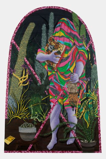 A Walk Among the Living; 2015; acrylic, collage, colored pencil on paper mounted to canvas; 6 ft. x 4 ft. Amir Fallah