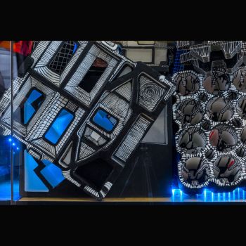 Artifacts Series: Black, White Flo Red Installation; 2014; Mixed media; 6 ft. x 18 ft. x 5 ft. Jaime Scholnick
