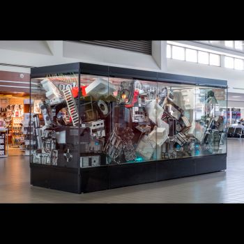 Artifacts Series: Black, White Flo Red Installation, 2014, mixed media, Installation in Terminal One, LAX airport, 6 ft. x 18 ft. x 5 ft. Jaime Scholnick