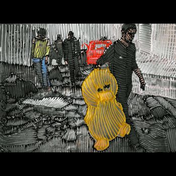 Mowing the Lawing, GAZA 04; 2014; mixed media on panel; 7.5 in. x 11 in. Jaime Scholnick