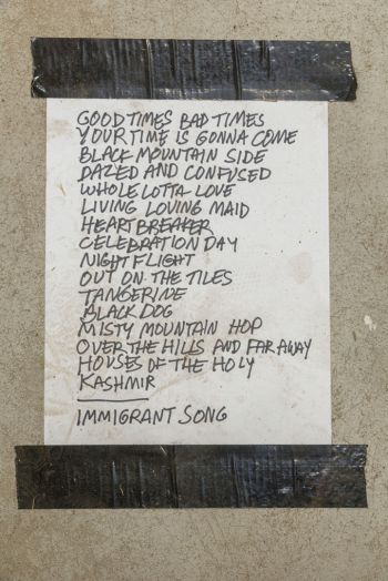 Trampled Under Foot: Ultimate Zeppelin Setlists (detail); 2015; paper, sharpie, duct tape; 121 in. x 88 in. Gary Cannone