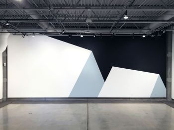 Encounters (left); Schneider Museum of Art; Ashland, OR; acrylic on interior museum wall; 194.5 in. x 448 in. Tofer Chin