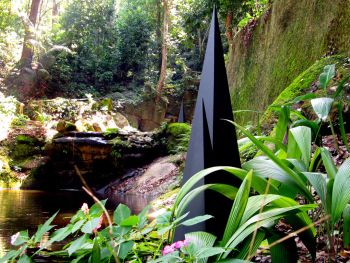 Installation view of Fourteen Black; 2011; Parque Lage, Rio de Janero, Brazil; enamel and wood; dimensions vary Tofer Chin