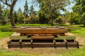 Dismantling; 2017; construction materials from Alice Könitz’s LAMOA; uninstalled at Occidental college; life size. Photo: Rachel Bank Neha Choksi