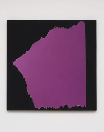 Magazine Painting (Ripped Violet Fade); 2013; oil on aluminum on dyed linen; 38 in. x 38 in. Kim Fisher