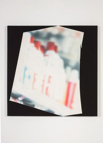 Magazine Painting (Whipped Cream Cans); 2014; oil on dyed linen; 38 in. x 38 in. Kim Fisher