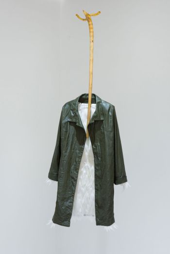 Close your eyes and feel peace. Open them and ask what good you can do in this world; 2017; fabric, acrylic, feathers, wood; 70 in. x 20 in. x 12 in. Photo by Ruben Diaz Phyllis Green