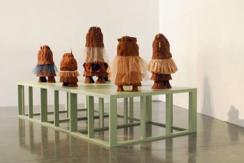 Odd Old Things; 2011; installation at Ben Maltz Gallery, Otis College of Art and Design; ceramic, fabric, wood; dimensions vary. Photo by Chris Warner Phyllis Green