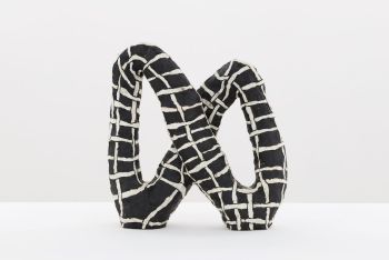 Infinity: Weave; 2017; black clay and underglaze; 19.5 in. x 19.5 in. x 6.5 in. Julia Haft-Candell