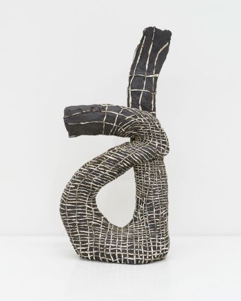 Leg Pose: Black and White Weave; 2018; black clay and underglaze; 32 in. x 15 in. x 7.5 in. Julia Haft-Candell
