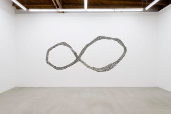Infinity: Weave; 2017; black clay and underglaze; 19.5 in. x 19.5 in. x 6.5 in. Julia Haft-Candell