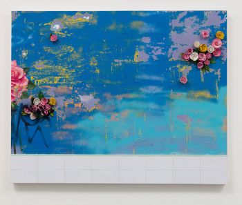 Dena Rose Wall; 2017; ceramic, ceramic tile, stucco on panel; 4 ft. x 5 ft. Patrick Martinez