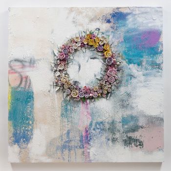 Remembering to Forget; 2018; ceramic, mixed media, stucco on panel; 60 in. x 60 in. Patrick Martinez