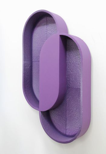 Cocktail (Purple); 2018; acrylic on fabric over plaster and wood, 30 in. x 50 in. x 6 in. Amir Nikravan