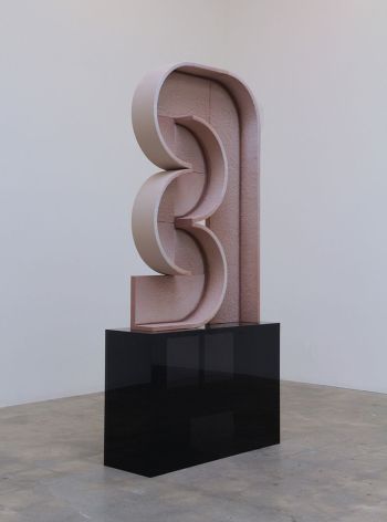 Conversion Table; 2018; acrylic on fabric over plaster and wood; overall 36 in. x 72 in. x 12 in. Pedestal: Modernist Closet; 2017; wood and plexiglass Amir Nikravan
