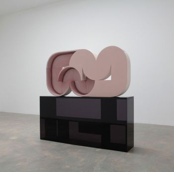 Inversion Therapy; 2018; acrylic on fabric over plaster and wood; overall 64 in. x 60 in. x 12 in. Pedestal: Modernist Closet; 2017; wood and plexiglass Amir Nikravan