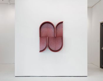 Rational Design (Indigestion); 2017; acrylic on fabric over plaster and wood, 30 in. x 40 in. x 6 in. Amir Nikravan