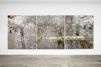 Higher Ground: Soon, Higher Ground: Past Present, Higher Ground: Here; 2018; oil on linen; triptych; 88 in, x 74 in. (individual panel), 88 in. x 222 in. (total dimensions) Andy Robert