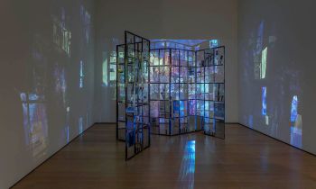 Slide Samples (lures, myths); 2018; 35 mm. slides; installation at the Hammer Museum; Los Angeles, CA; found and personal artifacts, resin, glass, steel, rust; 96 in. x 216 in. x 58 in. Rosha Yaghmai