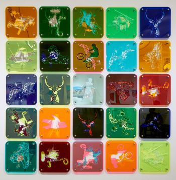Luz Mutante; 2016; modular suspended translucent & reflective laser-cut acrylic panels, light, shadow, memory, and reflected space; 12 in. x 12 in. each; dimensions variable Ismael de Anda III