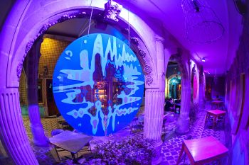 Multiverso; 2016; installation, detail; Agua Fuerte; Chihuahua, Mexico; LED lamps, acrylic discs with spray enamel; 4 ft. diameter each; dimensions variable Ismael de Anda III