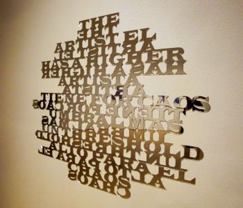 Wide Latin (The Artist Has a Higher Threshold for Chaos); 2013; El Paso Museum of Art; El Paso, TX; laser-cut acrylic mirror, reflected space; 79 in. x 54 in. Ismael de Anda III